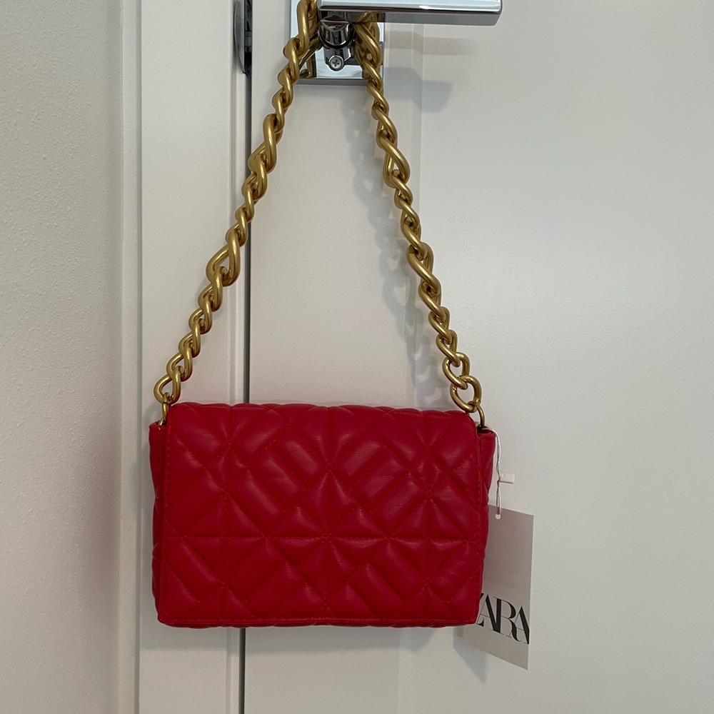 Zara Red and Gold Crossbody Bag with Quilted Design